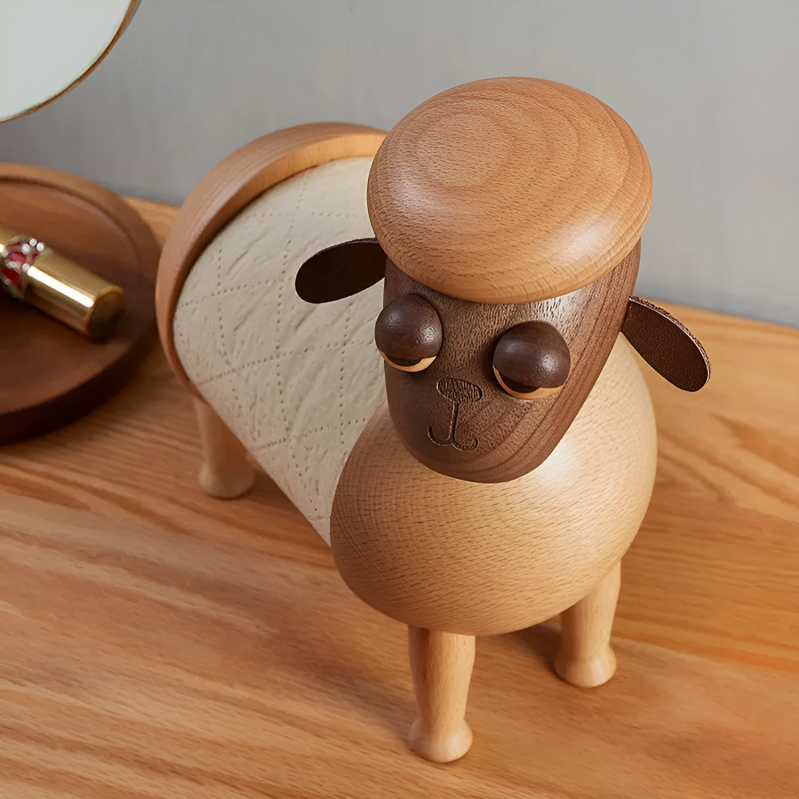 Solid wood tissue holder with perforated free design in Nordic style for table use