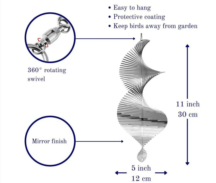 Rotating metal wind runner garden decoration outdoor pendant silver colourful 12.8x60 cm
