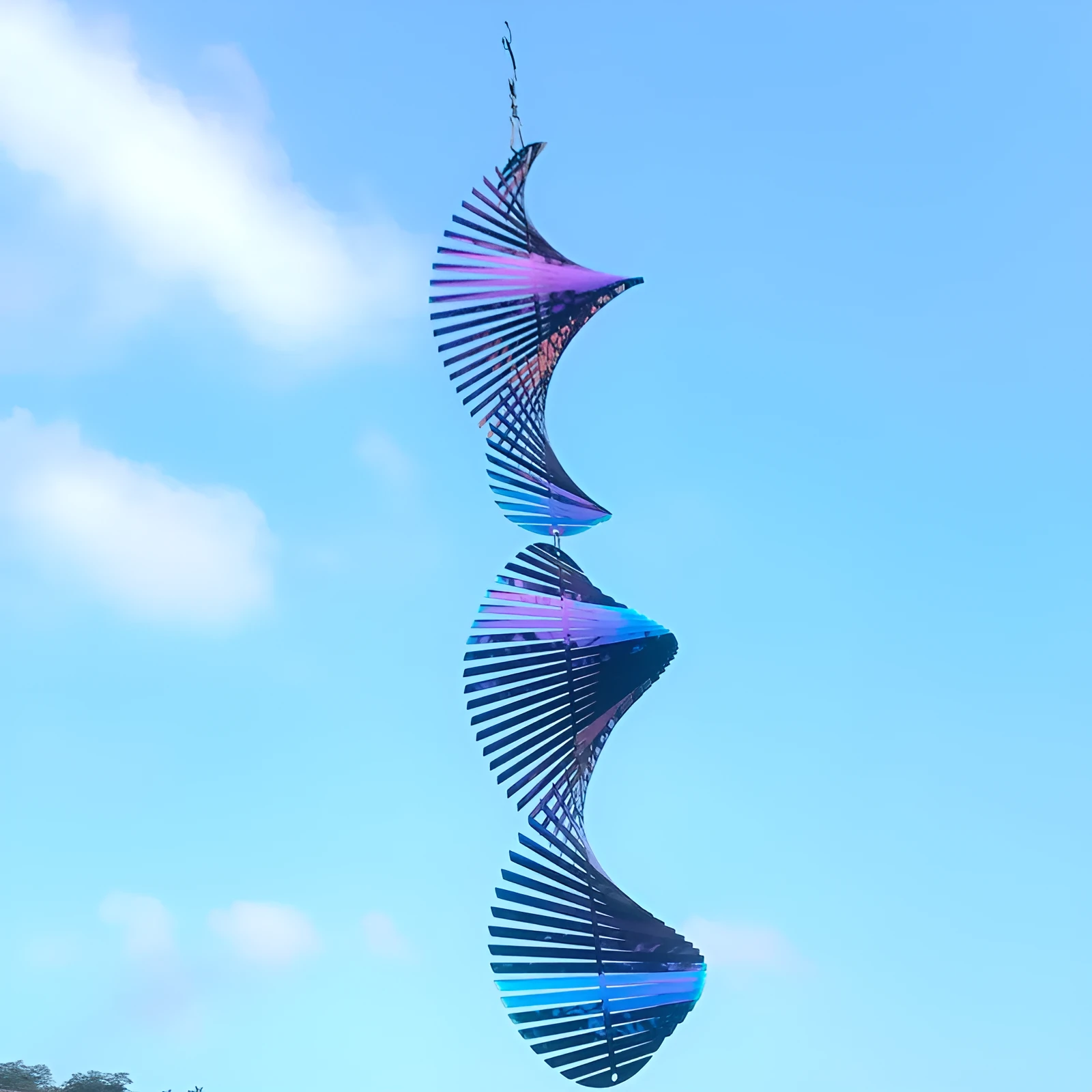 Rotating metal wind runner garden decoration outdoor pendant silver colourful 12.8x60 cm