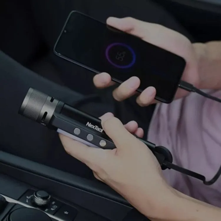 Home long-range portable rechargeable flashlight black aerospace aluminium IPX4 waterproof type-c charging power bank