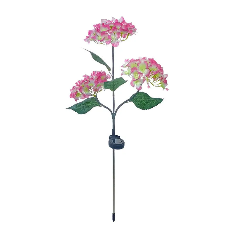 LED simulation festive lantern flower shape 810mm raw silk PVC stainless steel IP44 outdoor courtyard decoration 3 head hydrangea