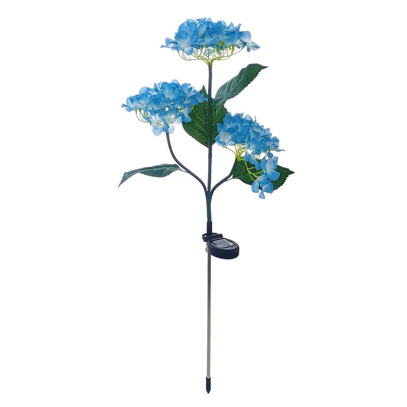 LED simulation festive lantern flower shape 810mm raw silk PVC stainless steel IP44 outdoor courtyard decoration 3 head hydrangea