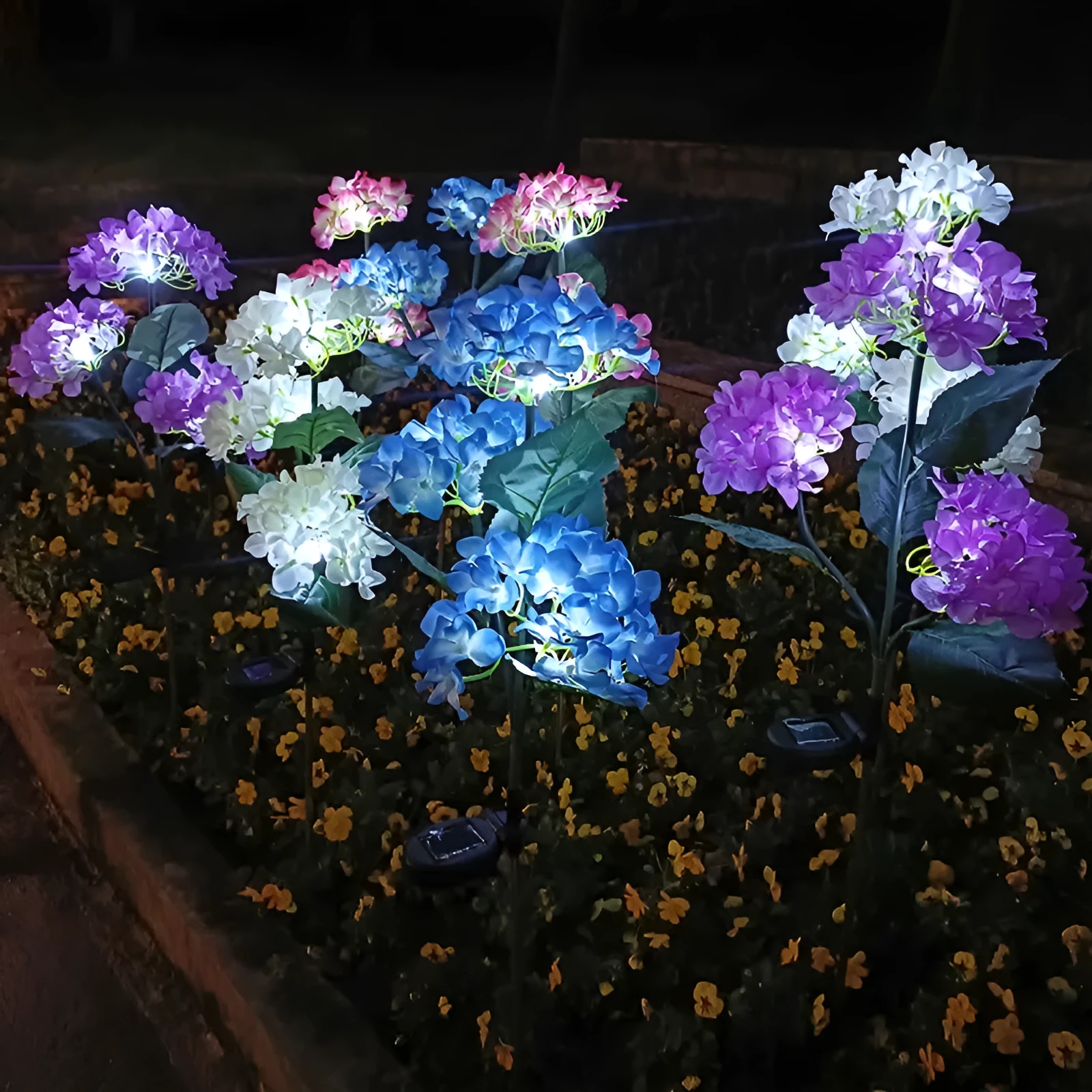 LED simulation festive lantern flower shape 810mm raw silk PVC stainless steel IP44 outdoor courtyard decoration 3 head hydrangea
