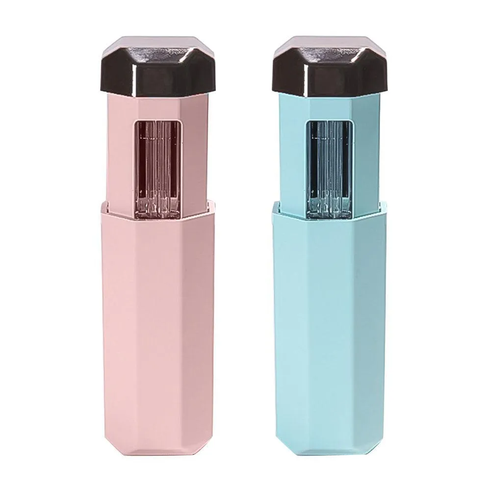 Portable UVC ozone USB germicidal wand in blue with foldable design on a table