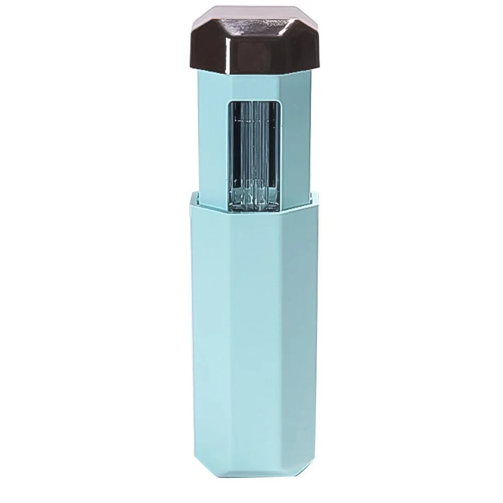 Portable UVC ozone USB germicidal wand in blue with foldable design on a table
