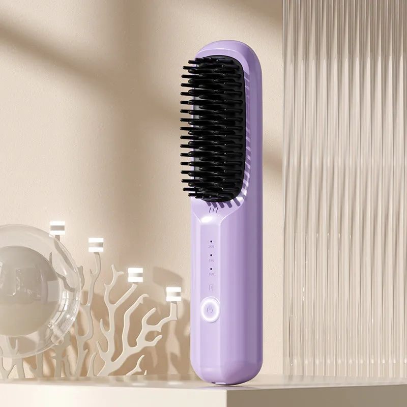 Beige wireless ionic hair straightening comb with Type-C charging port