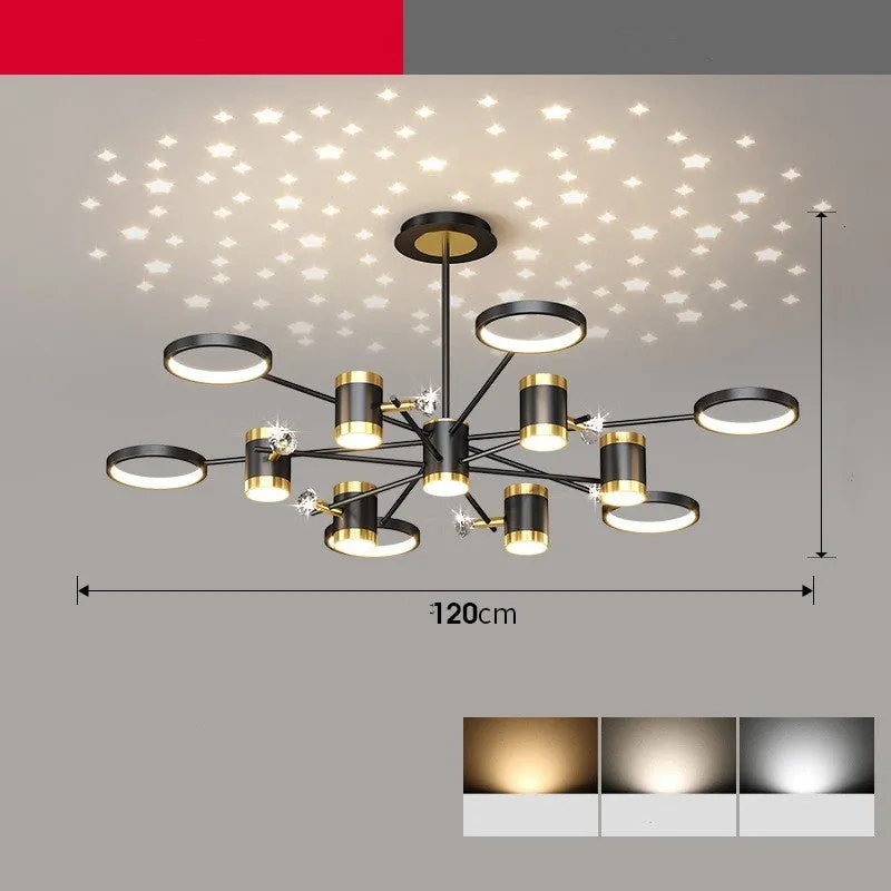 Black iron pendant lamp chandelier with 13-light Nordic star design and remote control