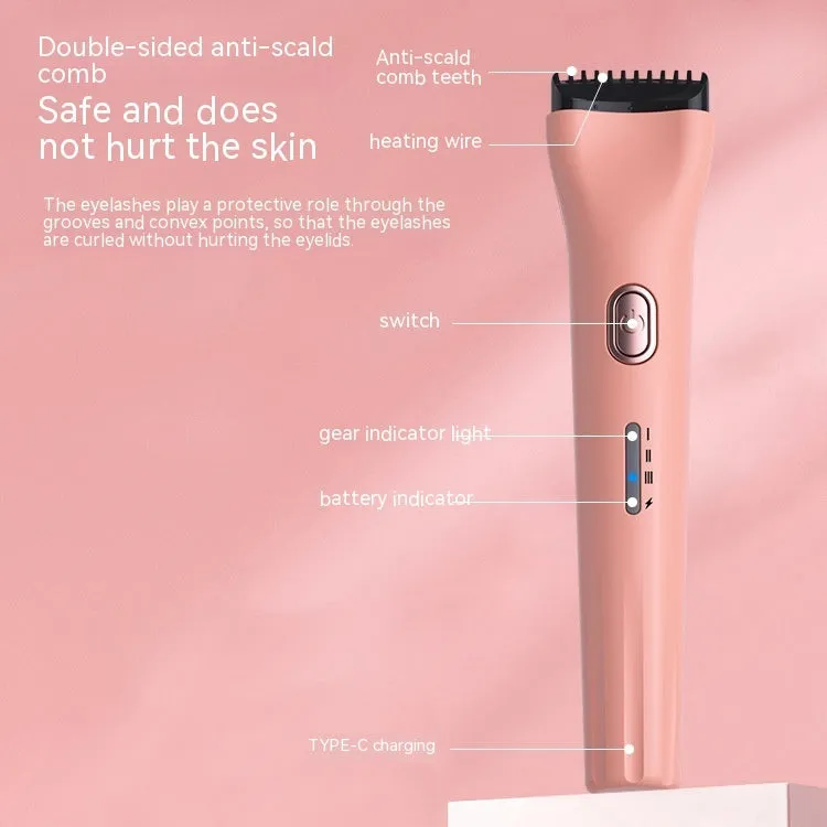 Pink portable electric eyelash curler with temperature control and memory function for long-lasting curls