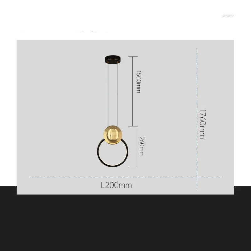 All copper moon shadow bedside chandelier with trichromatic LED, adjustable height, black finish