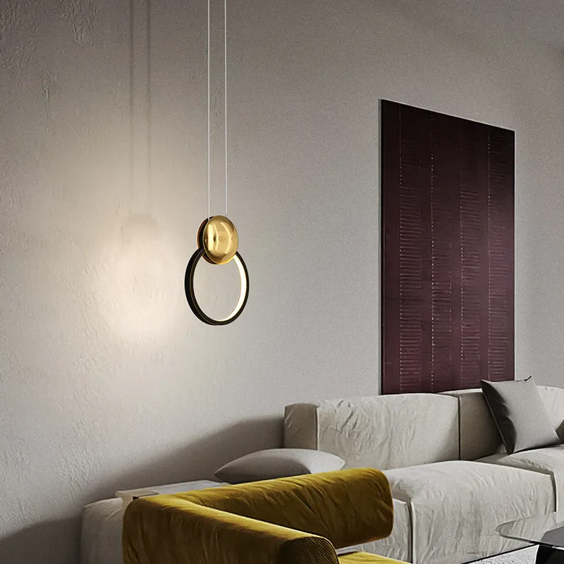 All copper moon shadow bedside chandelier with trichromatic LED, adjustable height, black finish
