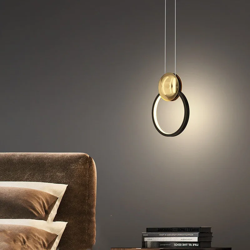 All copper moon shadow bedside chandelier with trichromatic LED, adjustable height, black finish