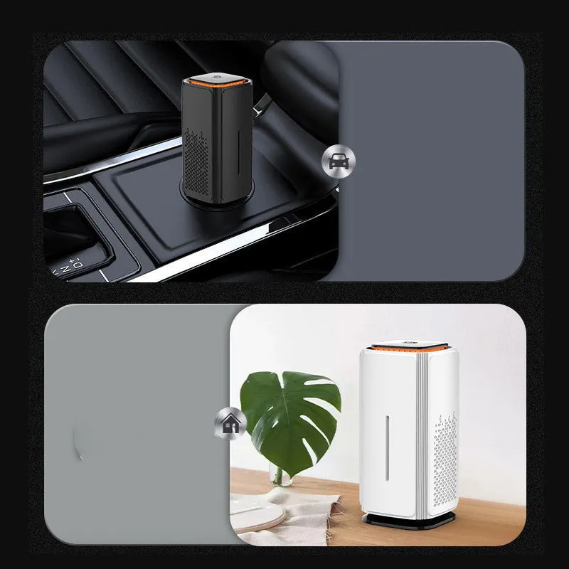 Black car air purifier with HEPA filter and negative ion feature, USB powered, 50 m3h air volume