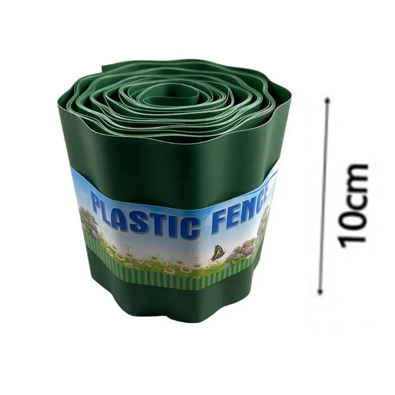 Green imitation stone PP plastic garden fence roll inserted into ground, available in 10cm 15cm or 20cm height