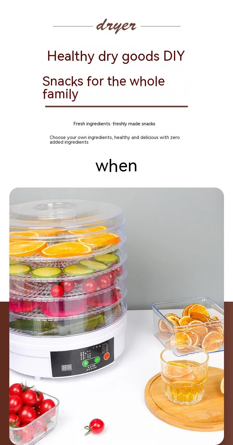 Five-layer stainless steel tray food dehydrator with British plug for home use.