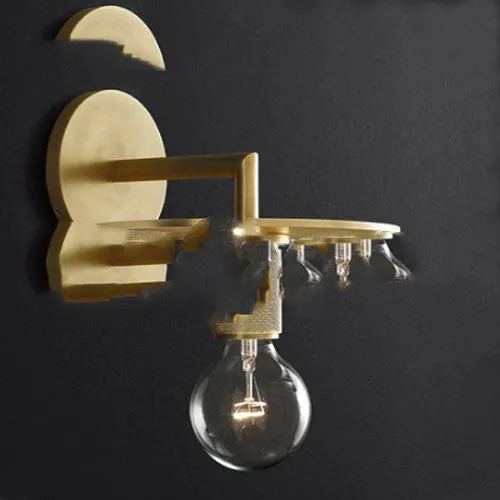 Modern wrought iron glass wall lamp with gold bronze finish and triangular transparent glass shade