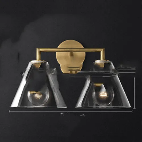 Modern wrought iron glass wall lamp with gold bronze finish and triangular transparent glass shade