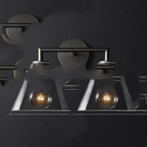 Modern wrought iron glass wall lamp with gold bronze finish and triangular transparent glass shade