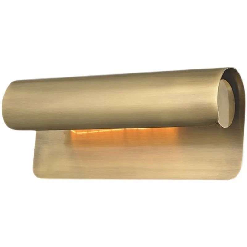 Simple modern copper wall lamp with warm light, 26cm long, on a living room wall