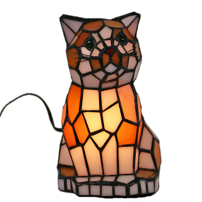 Creative animal table lamp with Tiffany stained glass shade, width 12.5cm height 17.8cm, for bedroom or study