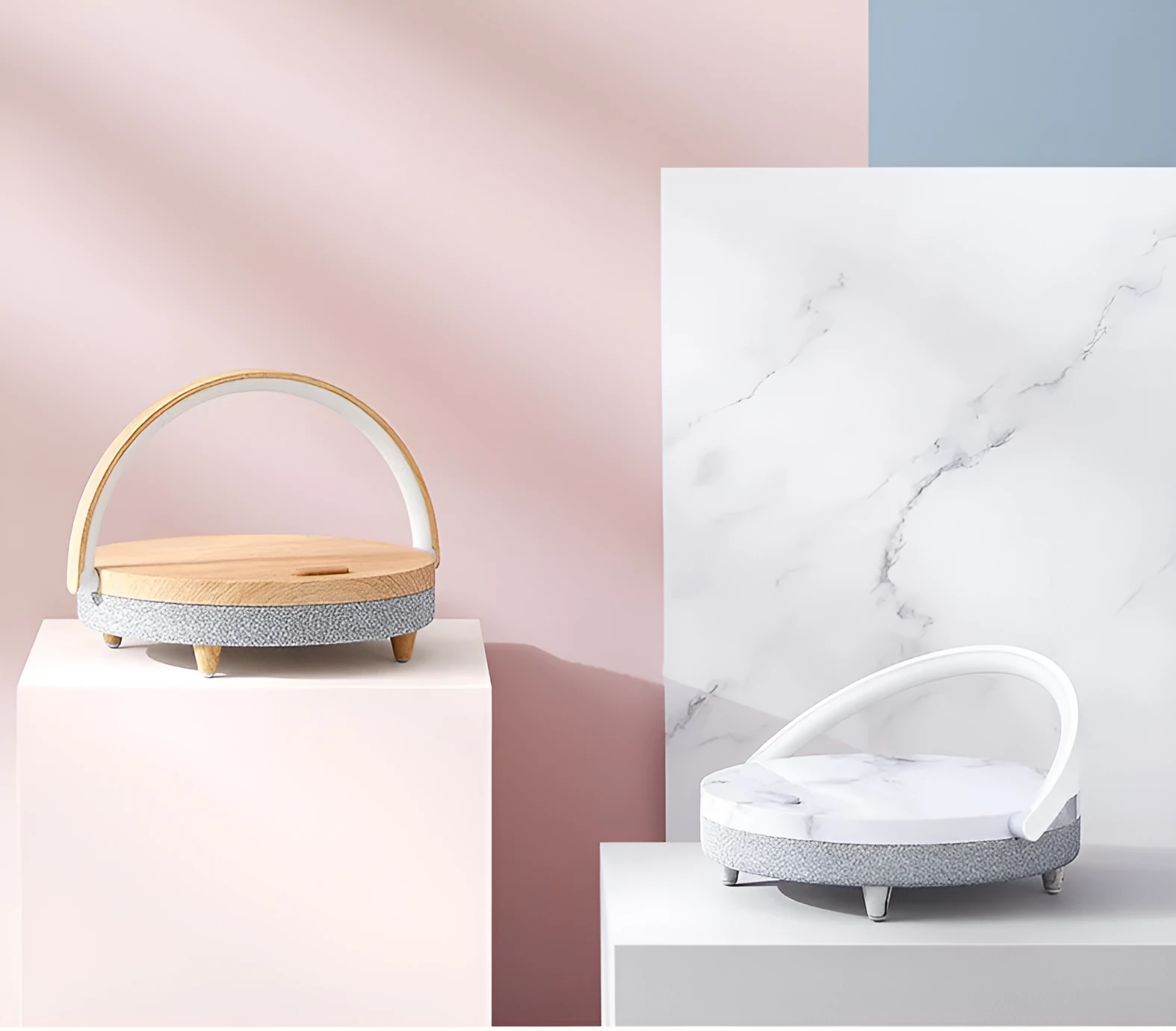 Multi-function wireless charging night light with touch control, ABS/PP body, marbling finish