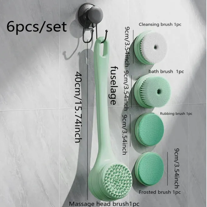 Green electric bath brush with dual handles for women, rechargeable 2000mAh
