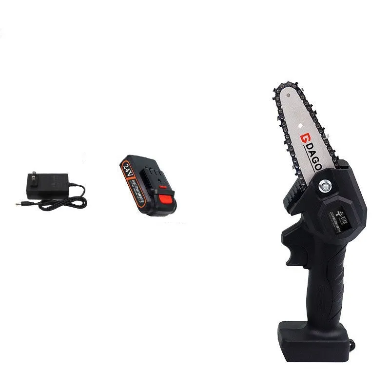 Wireless 6-inch lithium battery chainsaw with rechargeable battery and charger, EU model, green and black colour