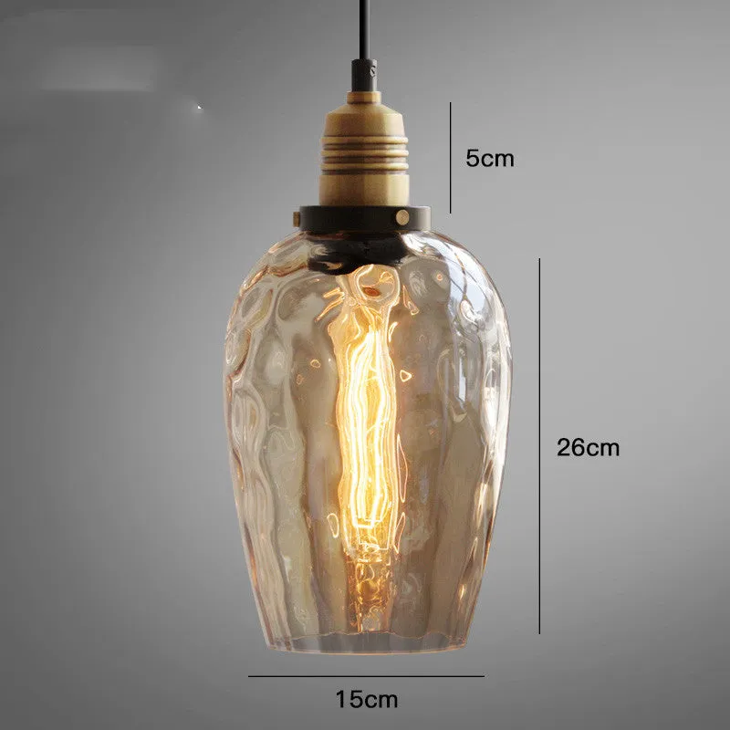 Simple bedroom bedside glass chandelier retro industrial style with water pattern shade, size B 23x24cm