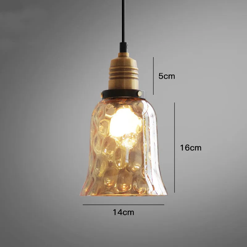 Simple bedroom bedside glass chandelier retro industrial style with water pattern shade, size B 23x24cm