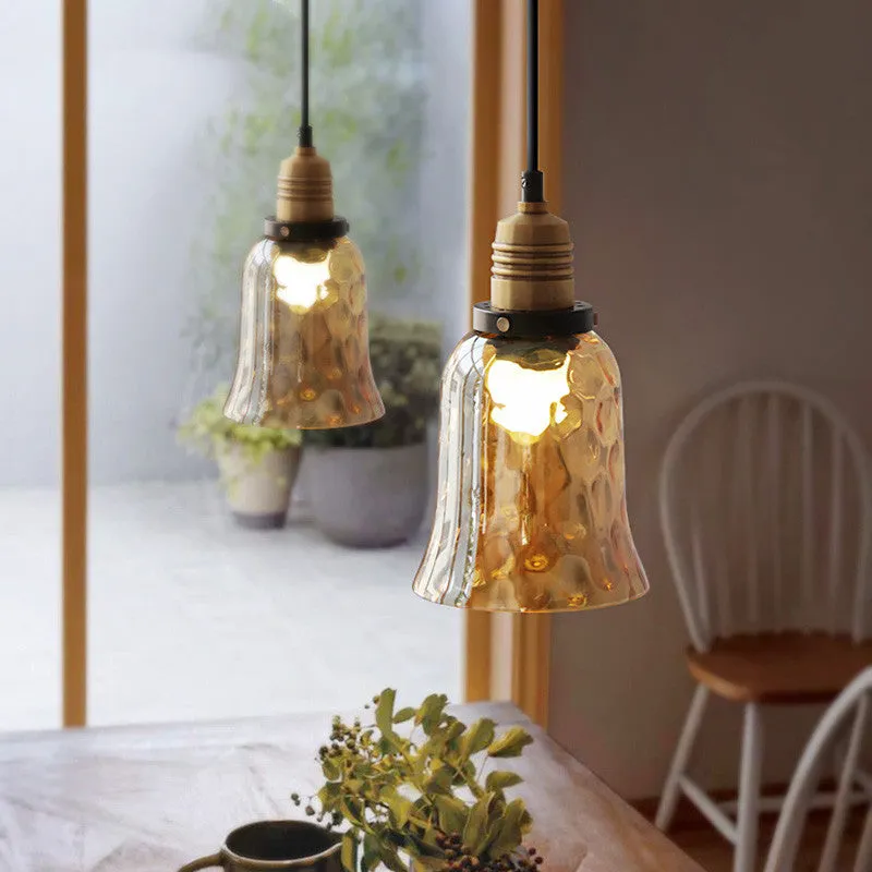 Simple bedroom bedside glass chandelier retro industrial style with water pattern shade, size B 23x24cm