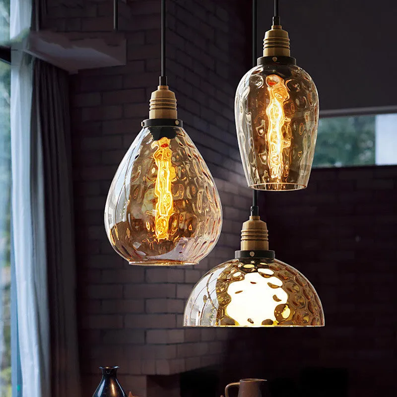 Simple bedroom bedside glass chandelier retro industrial style with water pattern shade, size B 23x24cm