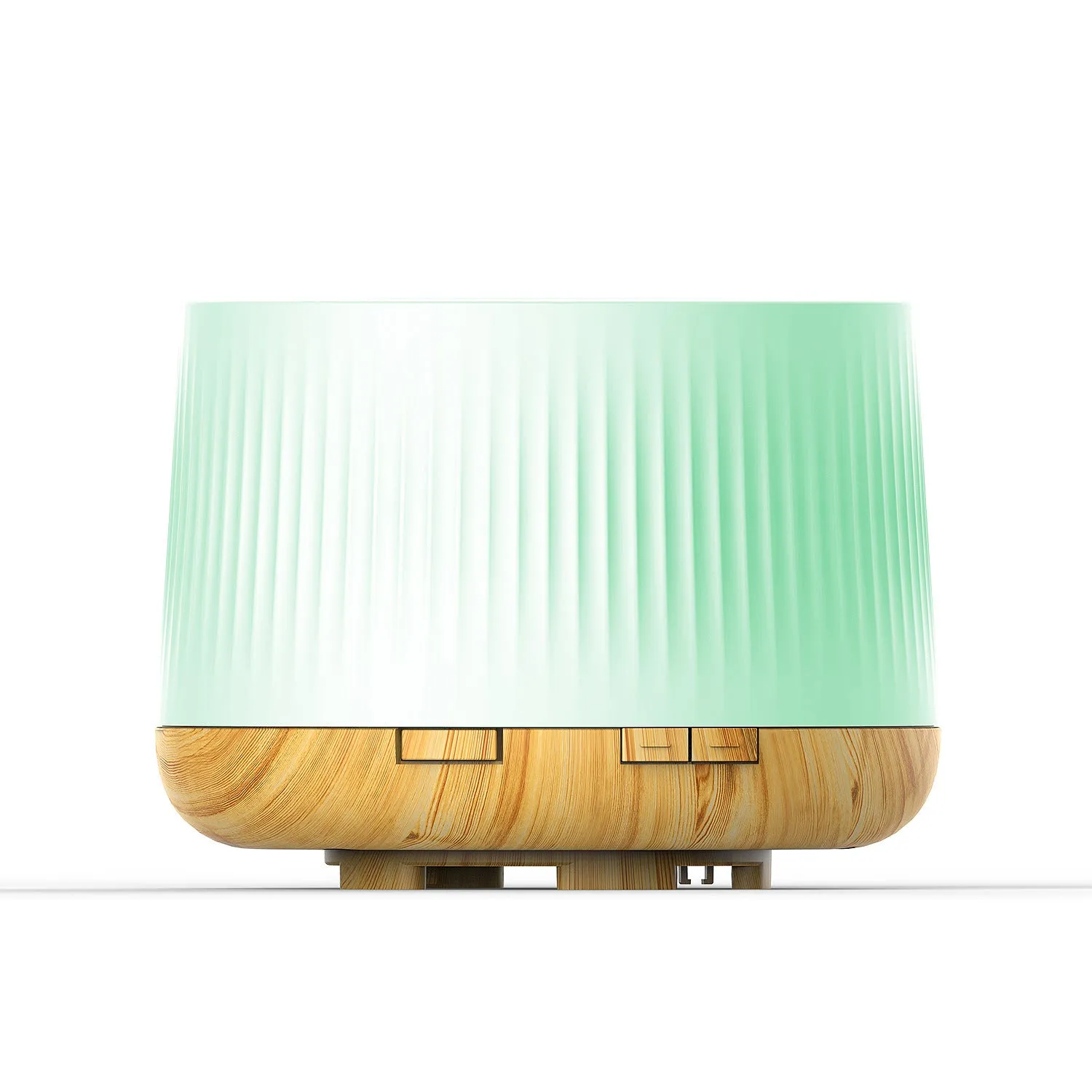 Essential oil ultrasonic humidifier in light wood grain finish with single fog outlet, mechanical dial, and small water tank for rooms under 10 sq m