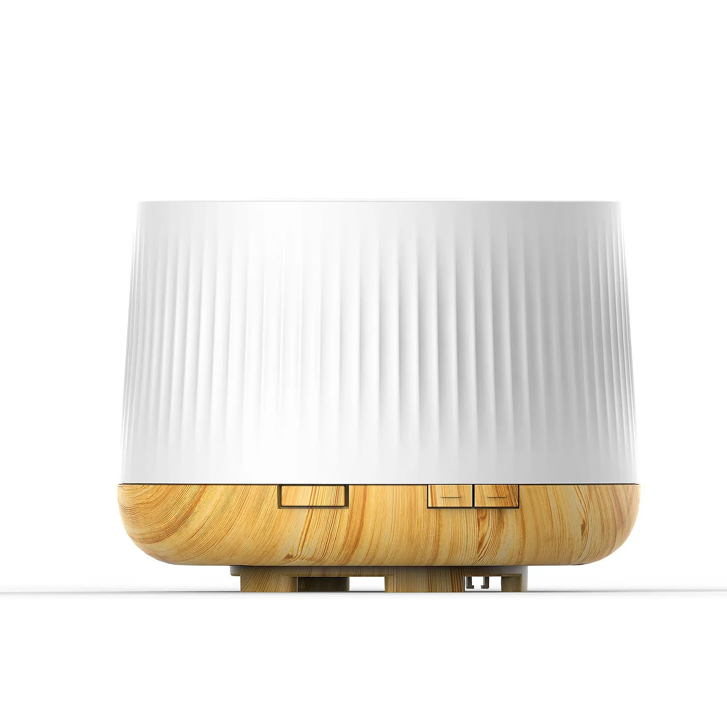 Essential oil ultrasonic humidifier in light wood grain finish with single fog outlet, mechanical dial, and small water tank for rooms under 10 sq m