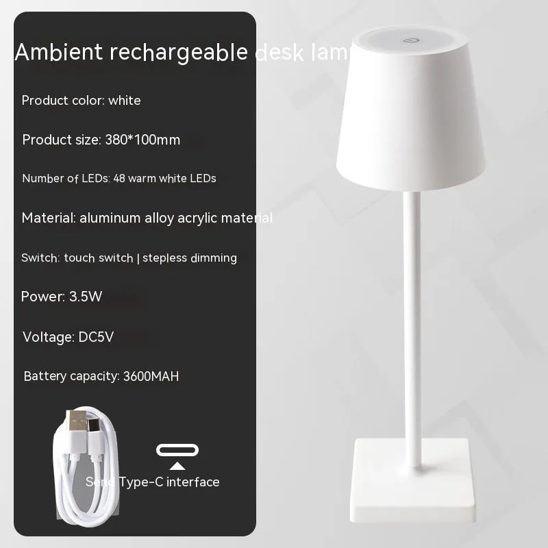 Charging bar table lamp with touch dimming, aluminium alloy and acrylic, warm light, 380x100mm