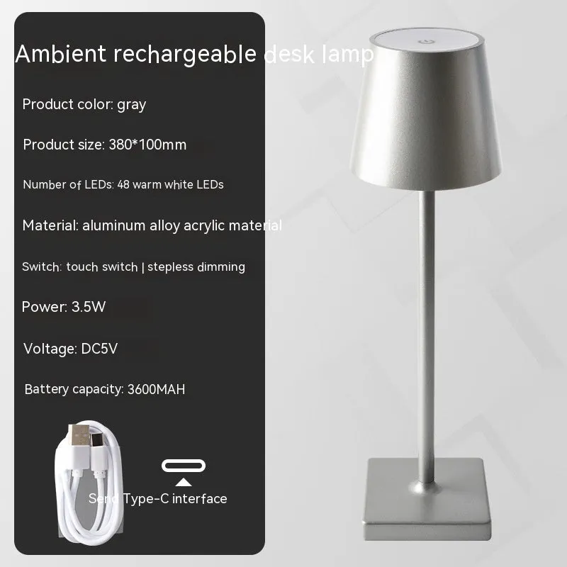 Charging bar table lamp with touch dimming, aluminium alloy and acrylic, warm light, 380x100mm