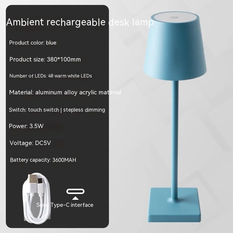 Charging bar table lamp with touch dimming, aluminium alloy and acrylic, warm light, 380x100mm