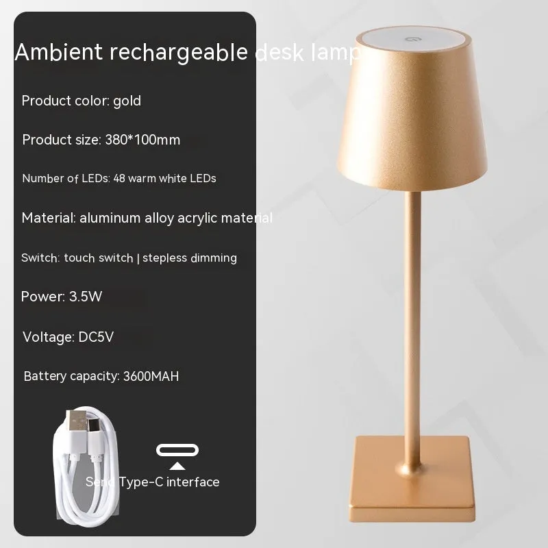 Charging bar table lamp with touch dimming, aluminium alloy and acrylic, warm light, 380x100mm