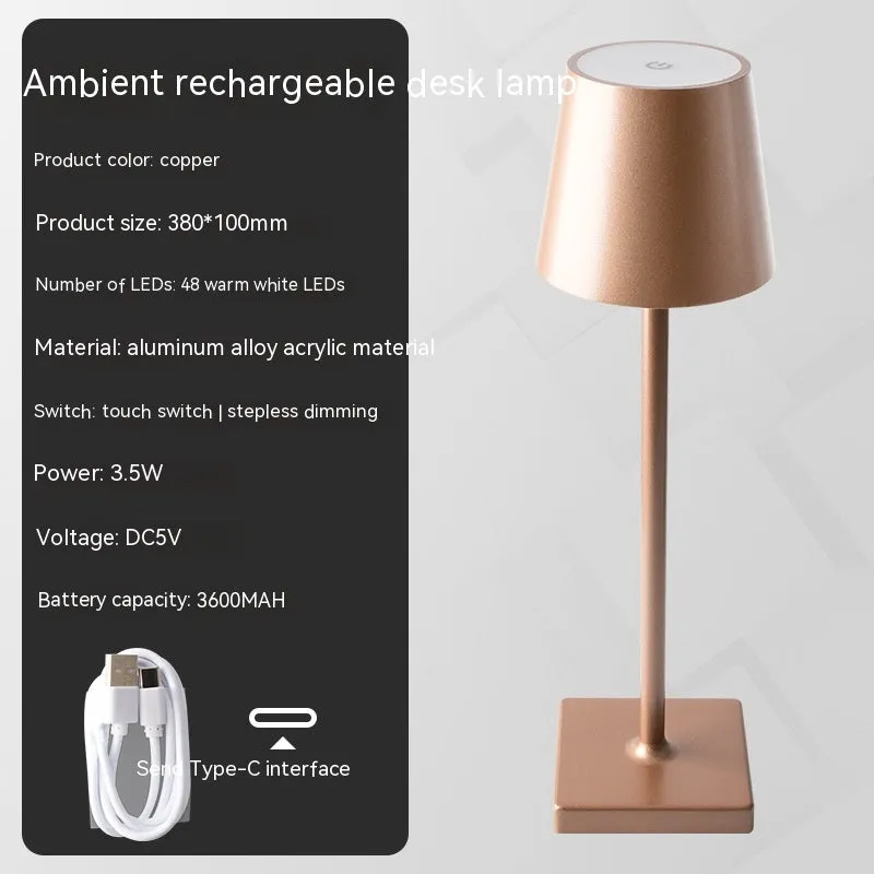 Charging bar table lamp with touch dimming, aluminium alloy and acrylic, warm light, 380x100mm