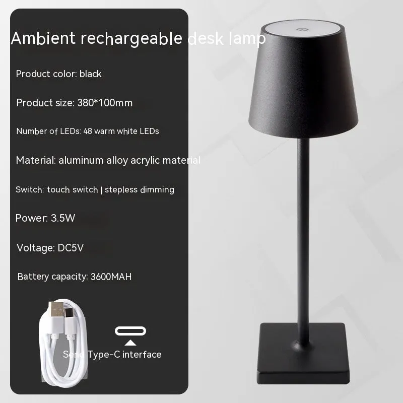 Charging bar table lamp with touch dimming, aluminium alloy and acrylic, warm light, 380x100mm