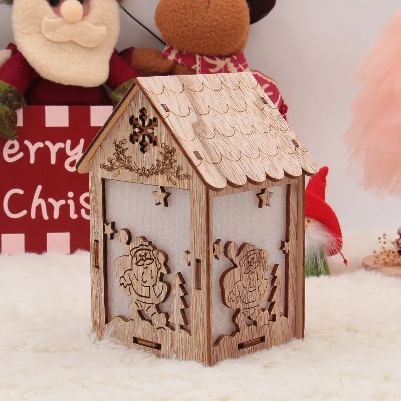 Wooden Christmas house decorations in natural wood colour with three rustic festive style options
