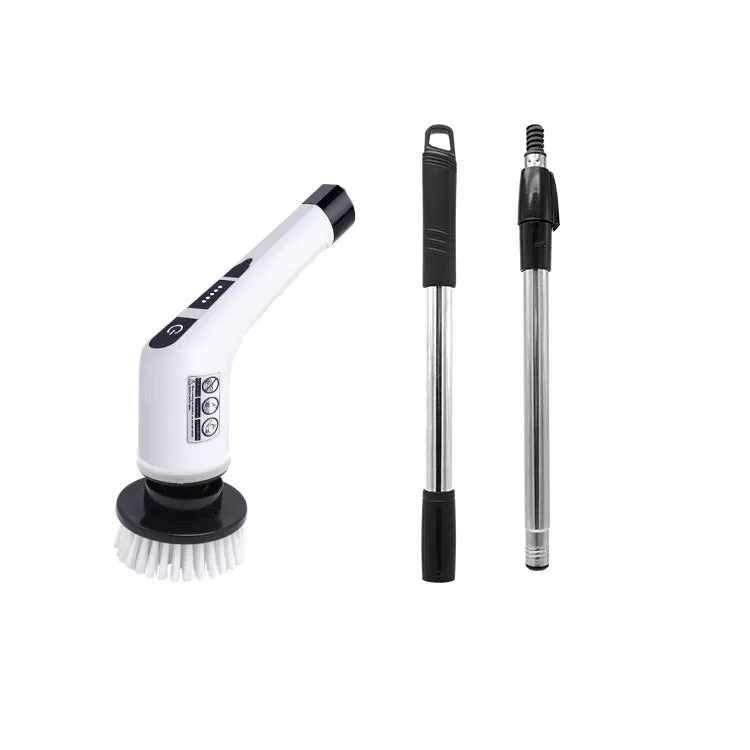 Multifunctional wireless electric cleaning brush 7-in-1 in black and white with USB cable and interchangeable heads