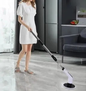 Multifunctional wireless electric cleaning brush 7-in-1 in black and white with USB cable and interchangeable heads