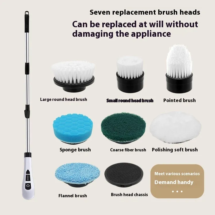 Multifunctional wireless electric cleaning brush 7-in-1 in black and white with USB cable and interchangeable heads