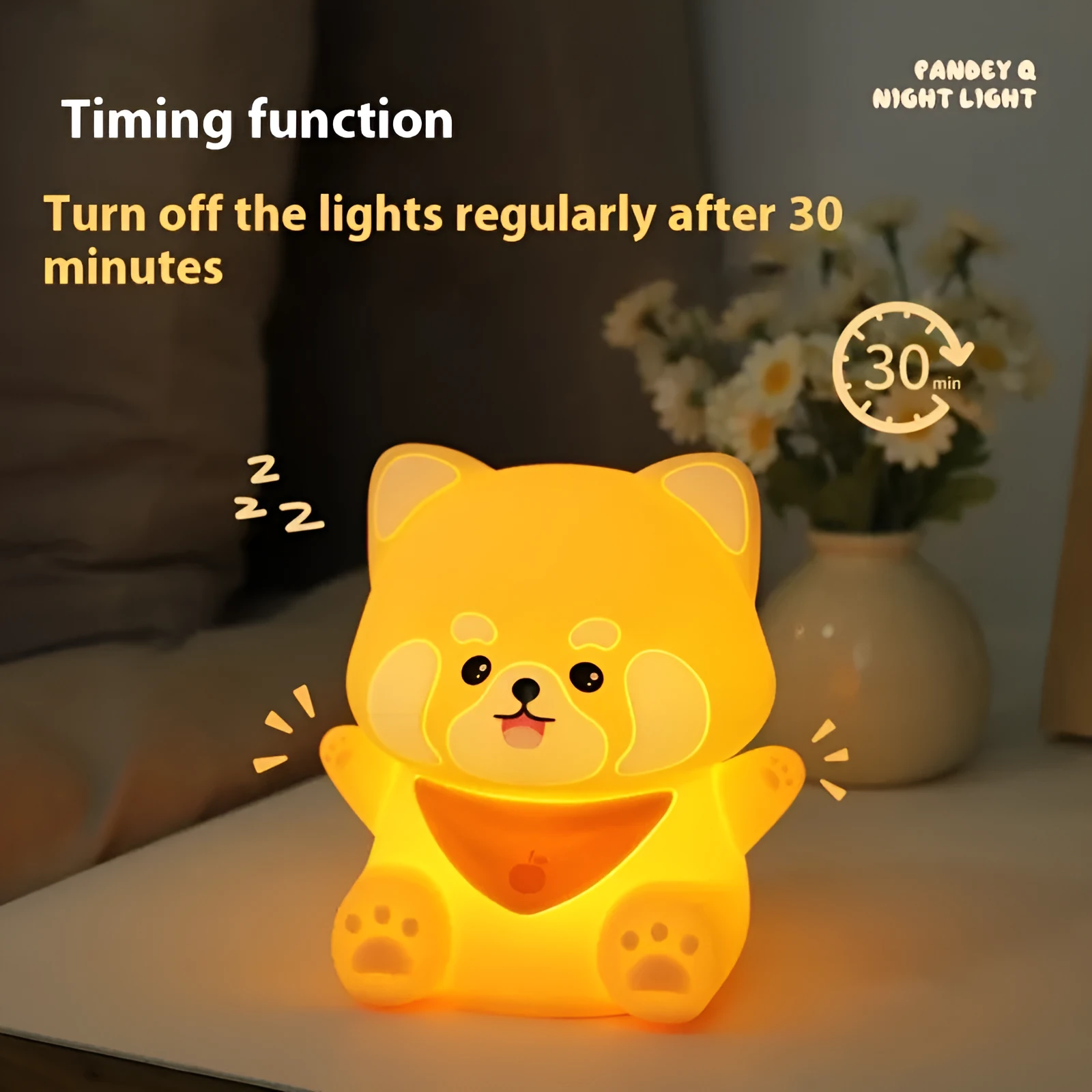 New Homehold Lesser Panda bedside lamp cartoon silicone night light on a table
