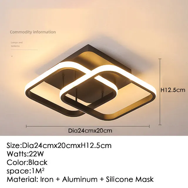 Nordic aluminium ceiling light with remote control in black colour for corridor entrance hall