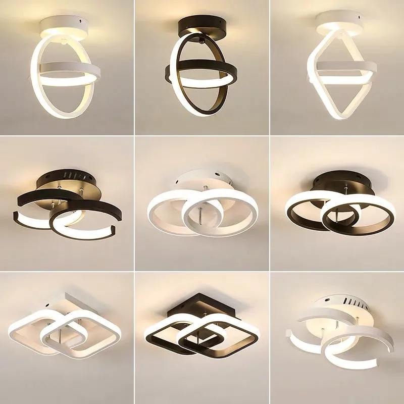 Nordic aluminium ceiling light with remote control in black colour for corridor entrance hall