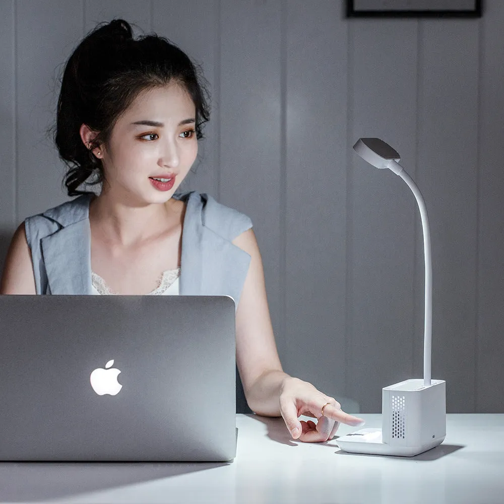 Negative ion air purifier desk lamp with LED lighting in white colour