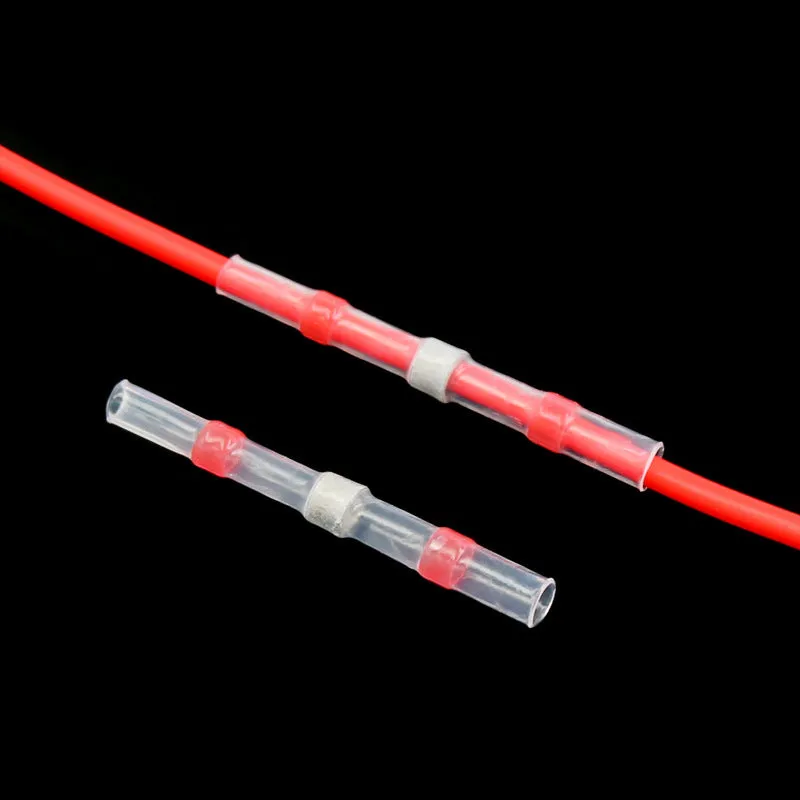 20 red transparent heat shrinkable solder ring butt joints for 0.5-1.5mm² copper wire