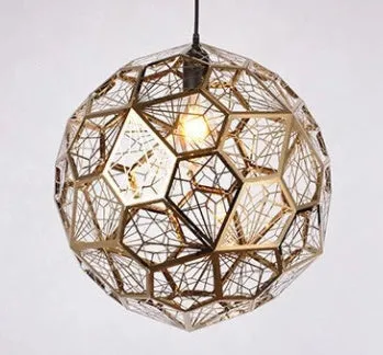 Modern polyhedron diamond ball stainless steel chandelier with geometric metal mesh shade in silver finish