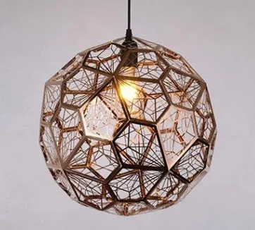 Modern polyhedron diamond ball stainless steel chandelier with geometric metal mesh shade in silver finish