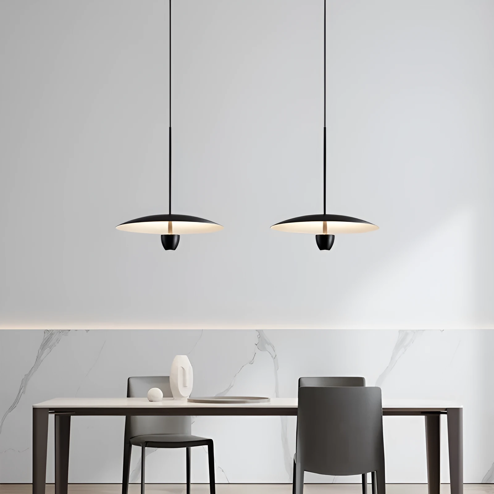 Black modern minimalist chandelier with 400mm design and warm lighting